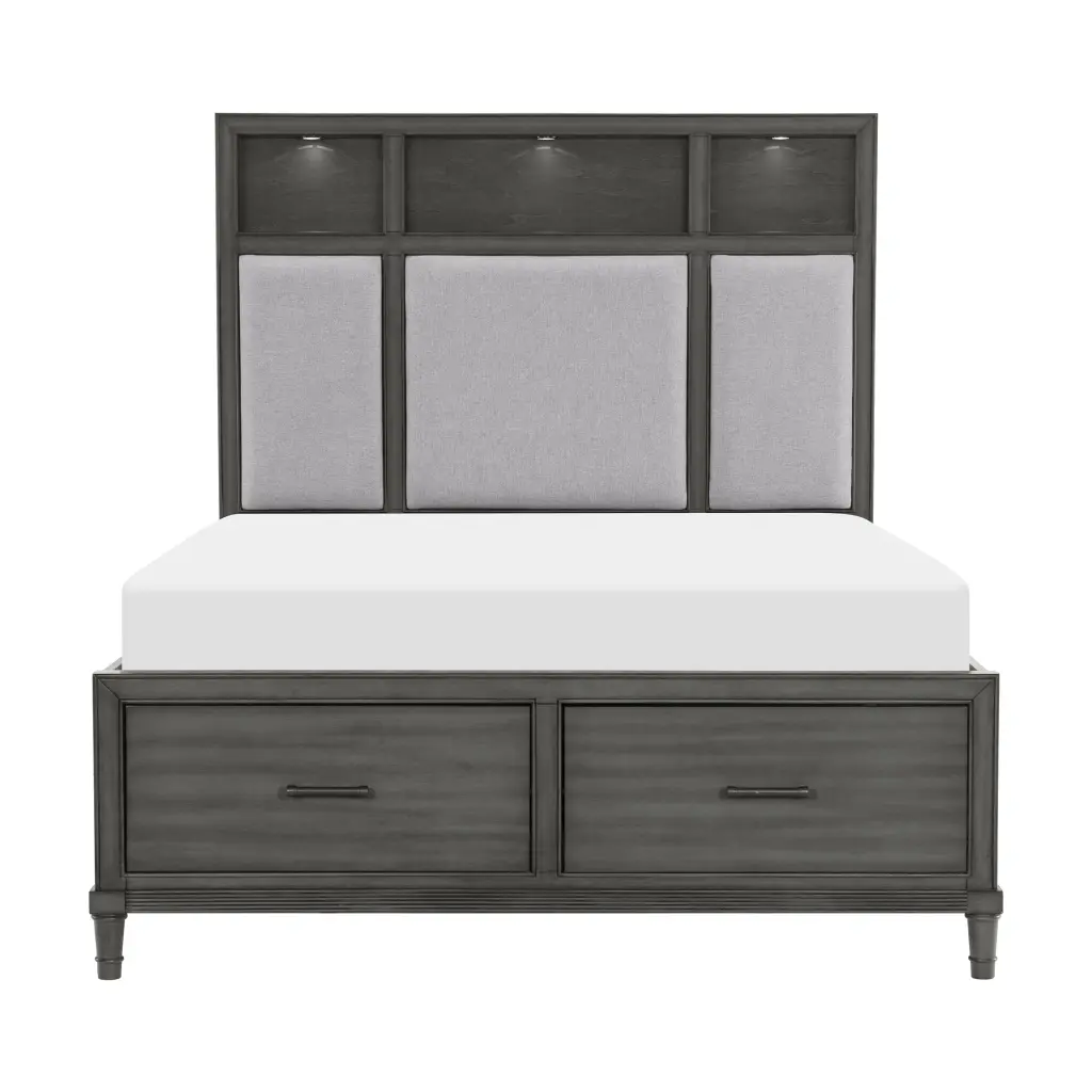 Gray Queen Platform Bed W Storage Drawers Upholstered Headboard Usb Ports kanepe