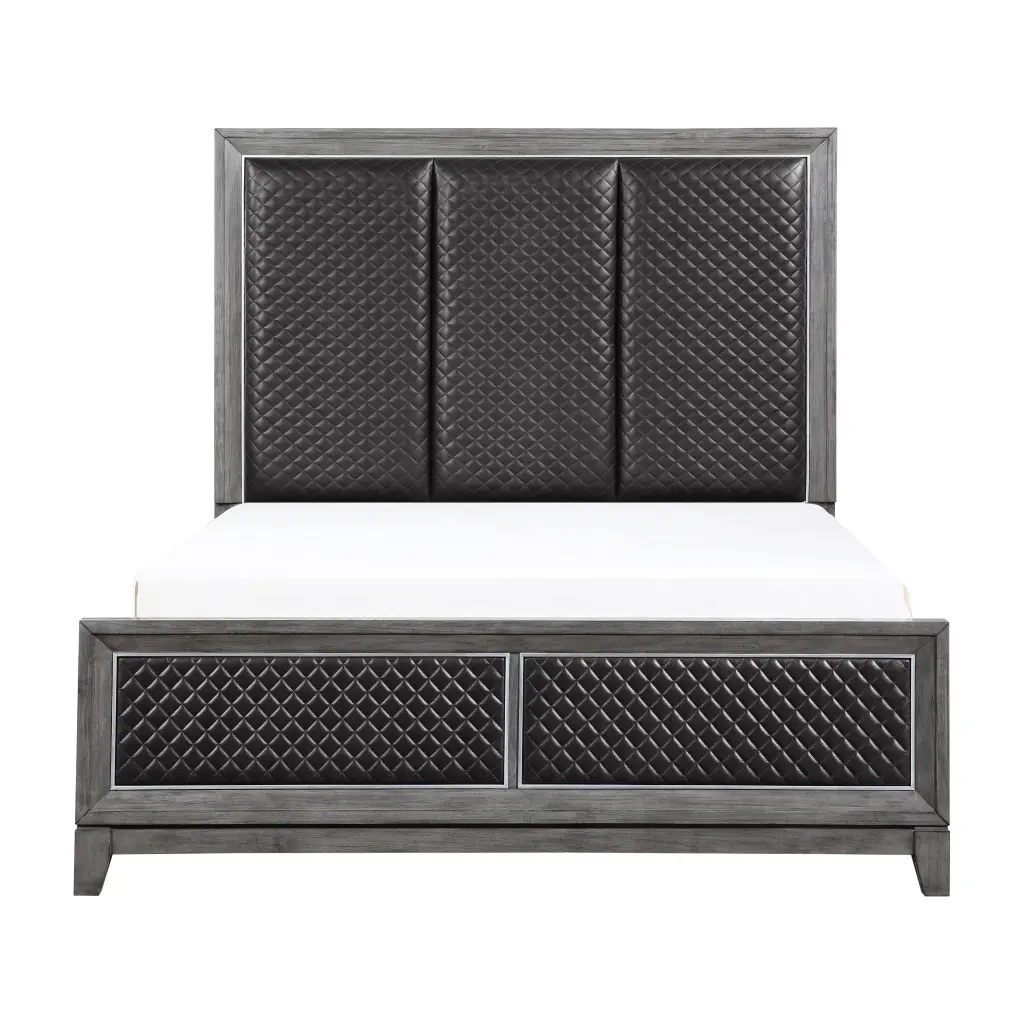 Modern Bedroom 1Pc Queen Size Bed Diamond Patterned Gray Faux Leather Upholstered Platform Bed kanepe