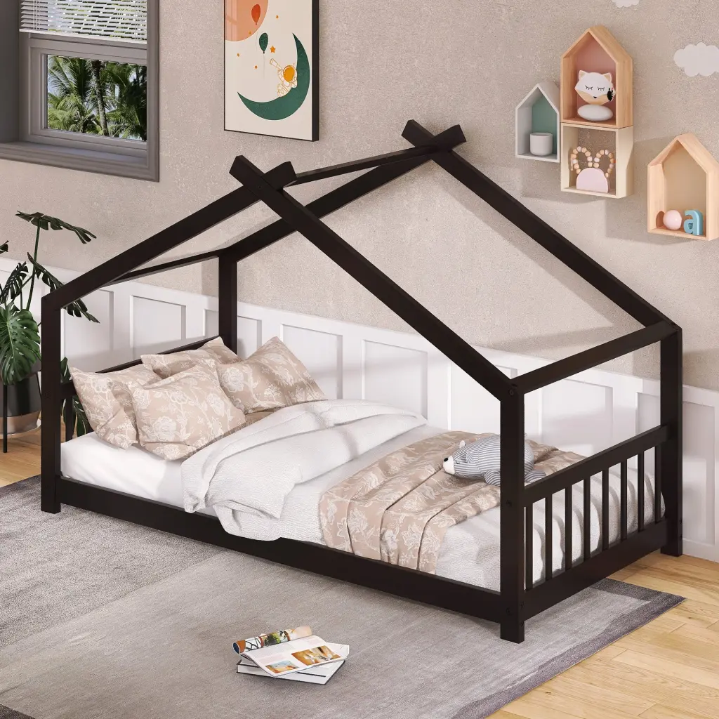 Espresso Solid Wood Twin Size Platform Bed lucky furniture