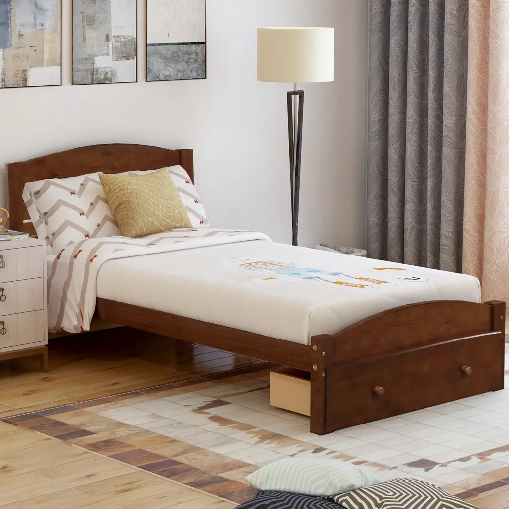 Platform Twin Bed Frame Storage Drawer And Wood Slats No Box Spring Needed lucky furniture