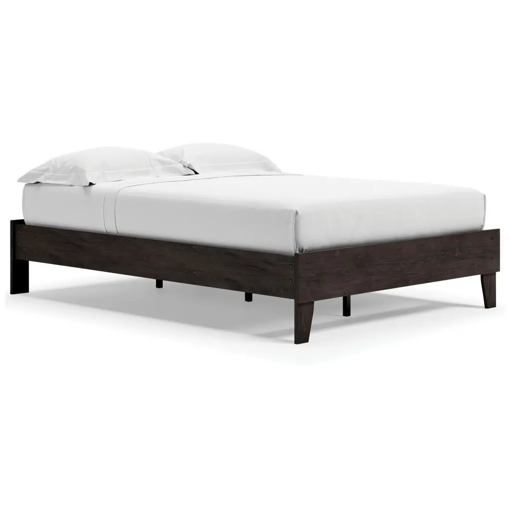 Asher Full Sized Platform Bed Polished Modern Silhouette Charcoal Wood Finish royal hampton
