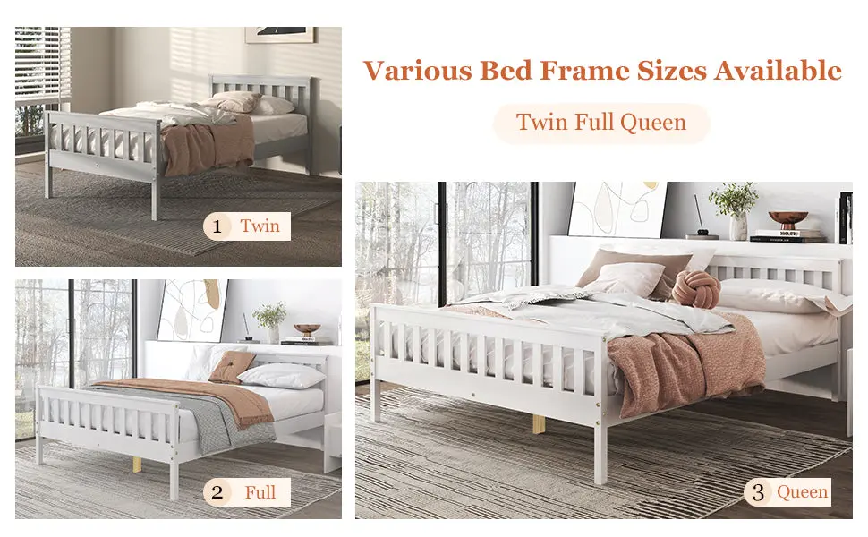 Queen Bed Frame Headboard Solid Wooden Platform Bed Corner Support singularity