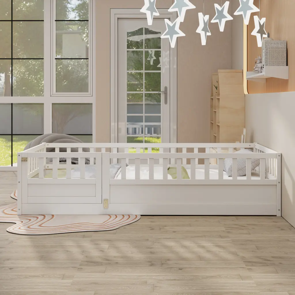 Twin Size Floor Bed Integral Construction High Security Frame Low Profile Bed srh