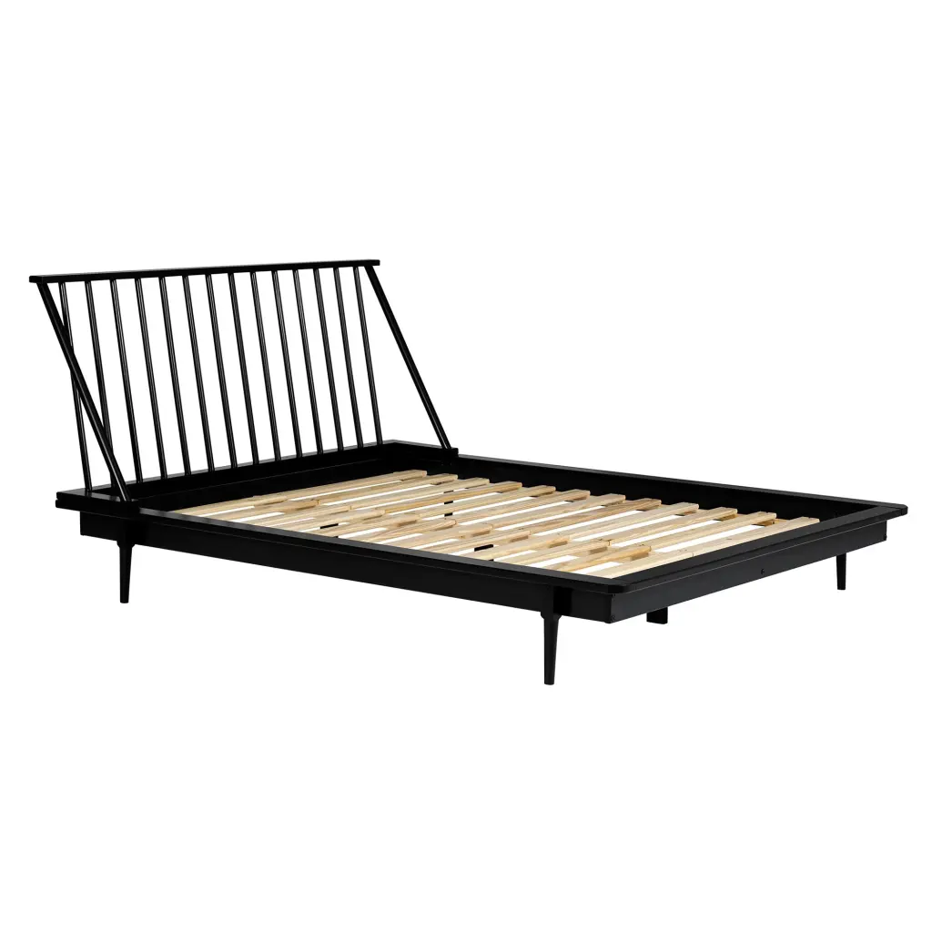 Mid Century Modern Solid Wood Queen Platform Bed Frame Spindle Headboard Stylish Bedroom Furniture walker edison