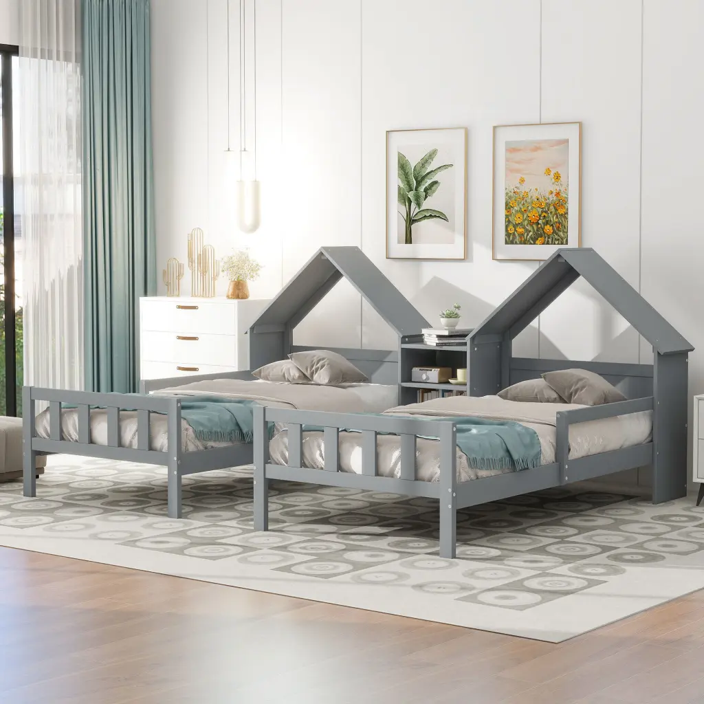 Double Twin Size Platform Bed Houzz Influenced Headboard And Sturdy Construction wm store
