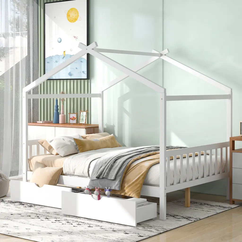 Full Size Houtilize Platform Bed Two Drawers, Headboard and Footboard wm store