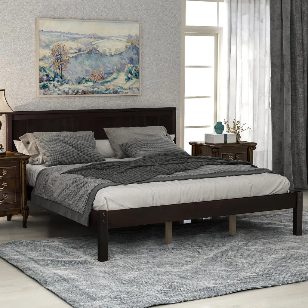 Platform Bed Frame Headboard Wood Slat Support No Box Spring Needed wm store