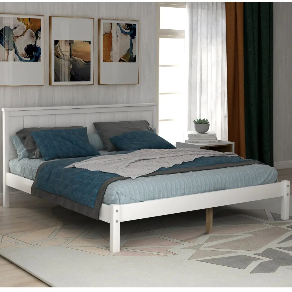 Platform Bed Frame Headboard Wood Slat Support No Box Spring Needed wm store