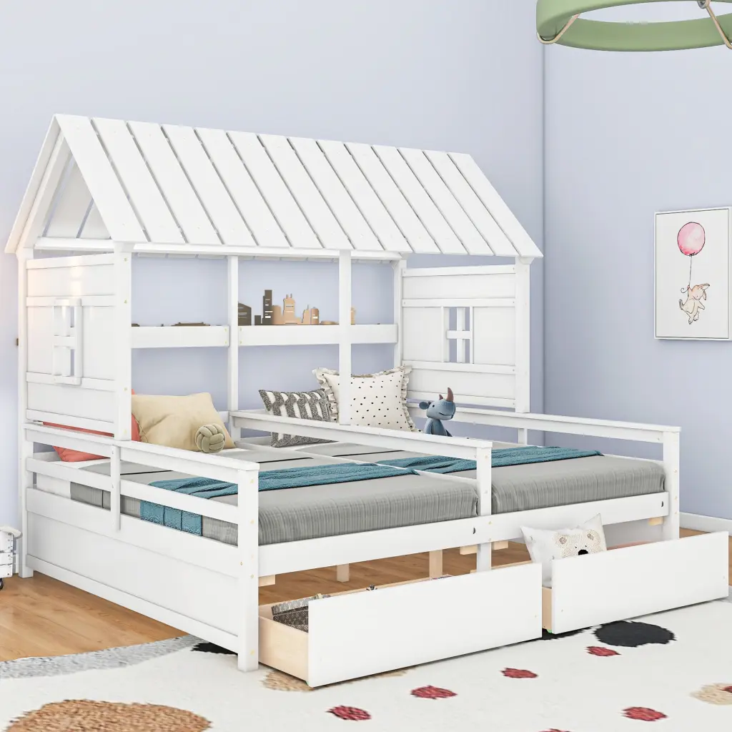 Twin Size Houtilize Platform Beds Two Drawers Boy and Girl Shared Room wm store