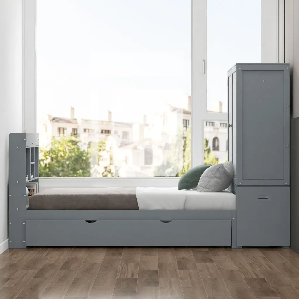 Twin Size Platform Bed Storage Headboard And Footboard Pull Out Drawers wm store