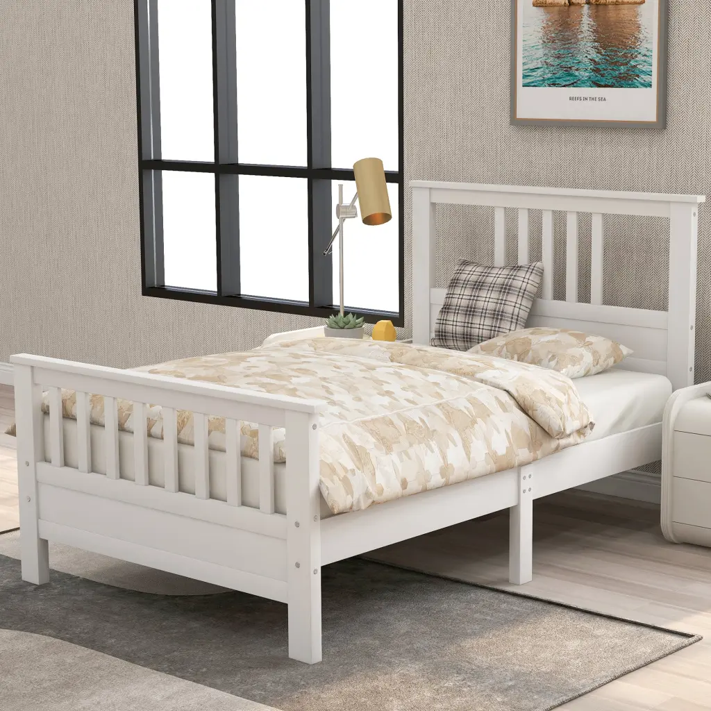 Wood Platform Bed Headboard And Footboard Twin Size White Finish wm store