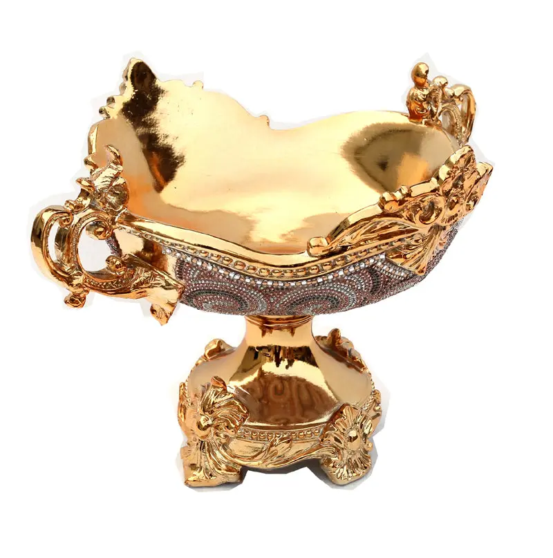 Ambrose Chrome Plated Crystal Embellished Ceramic Fruit Platter Gold furnings