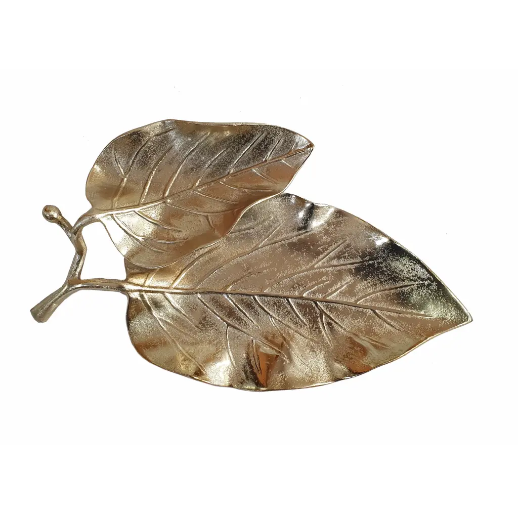 16 Inch Artisanal Dual Leaf Decorative Platter, Featherweight Aluminum Serving Tray royal hampton
