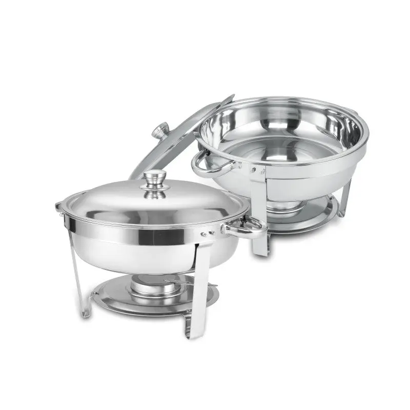 Round Buffet Catering Dish Set Home and Outdoor 2 Pcs Silver Stainless w1612