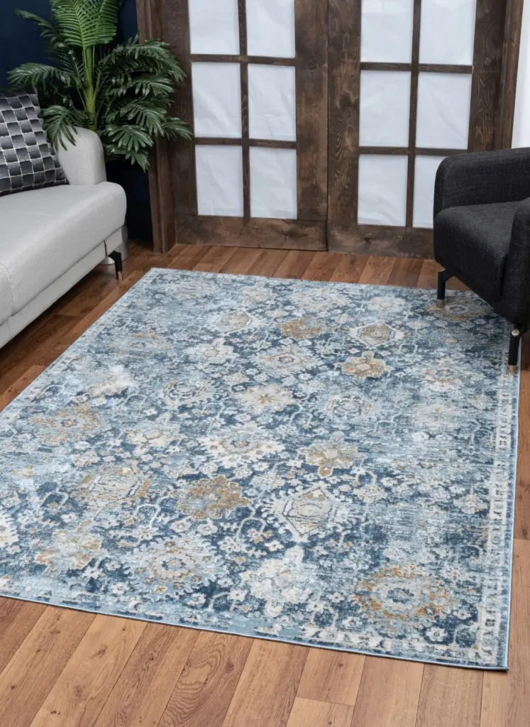 Noble Blue Area Rug 5 Ft. 3 . X 7 Ft. 3 . - GEN7005 Navy Polyester Rug icona home decor