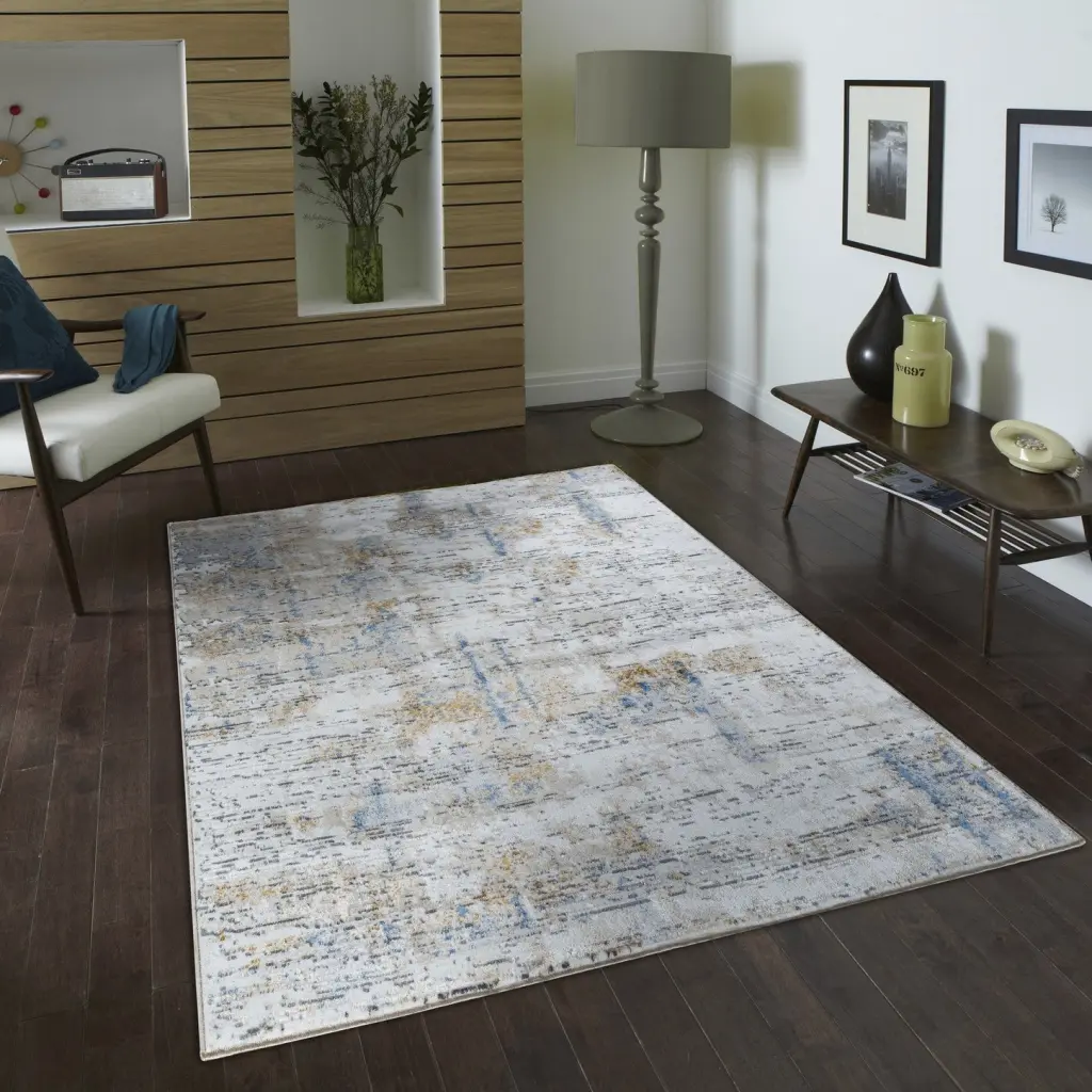 Textures GC Art2005 Multi 5x7 Feet Area Rug White Polyester Living Room Carpet icona home decor