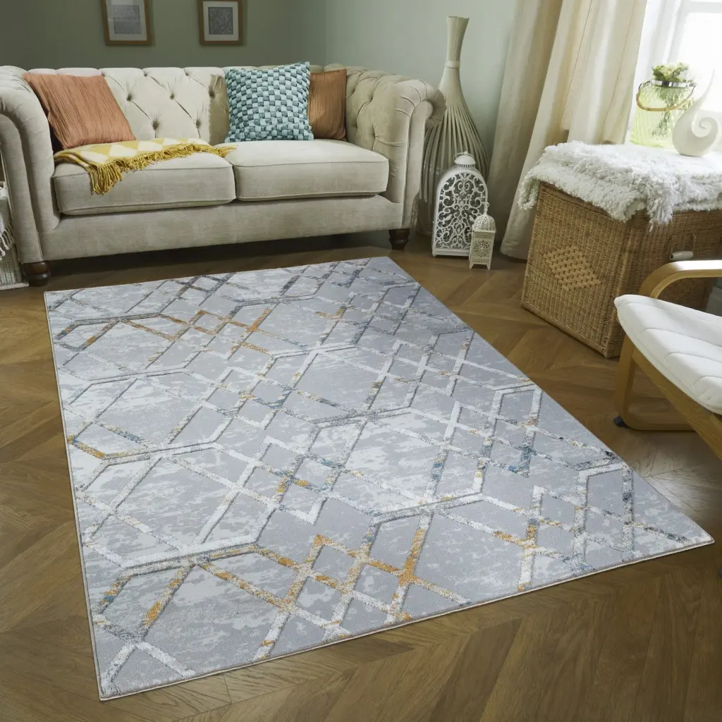 Nova GC SOH9001 5x7 Feet White Polyester Area Rug Non Slip Living Room Carpet icona home decor