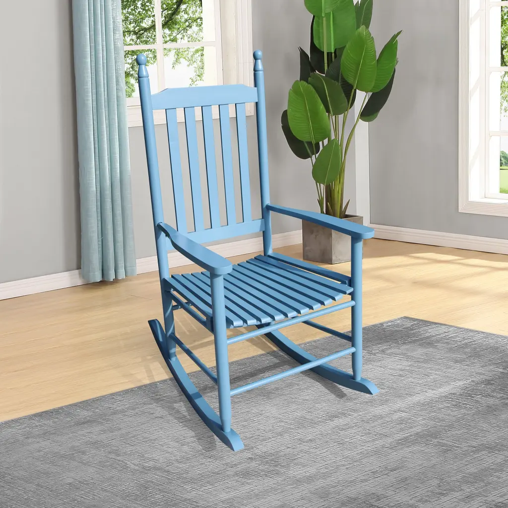 Wooden Porch Rocker Chair Blue, Solid Wood Rocking Chair leisure home -jy