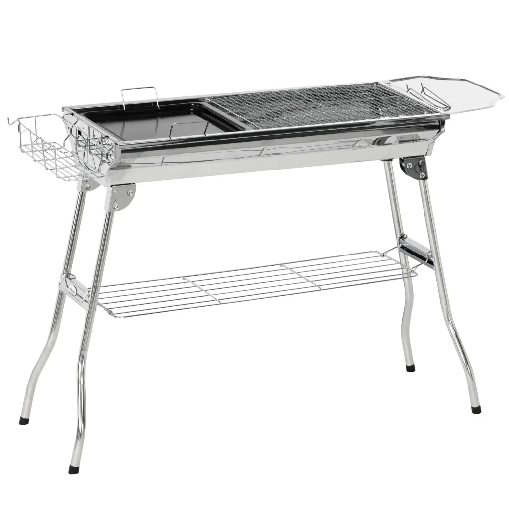 Outsunny Charcoal Grill Stainless Steel Travel Friendly Folding BBQ Outdoor Cooking aosom business