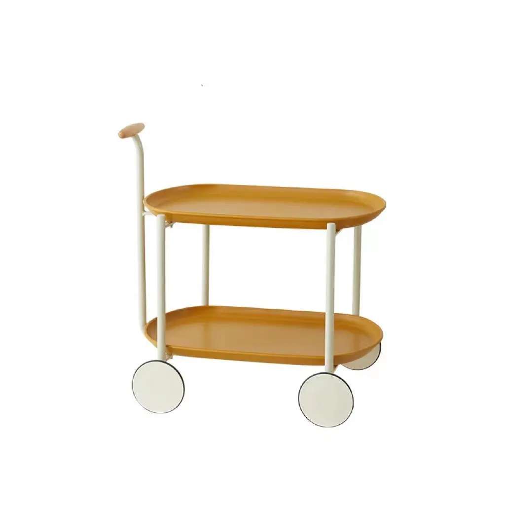 JYCC Yellow Movable Small Pushcart Double Layered Coffee Table Portable Cart d-n furniture