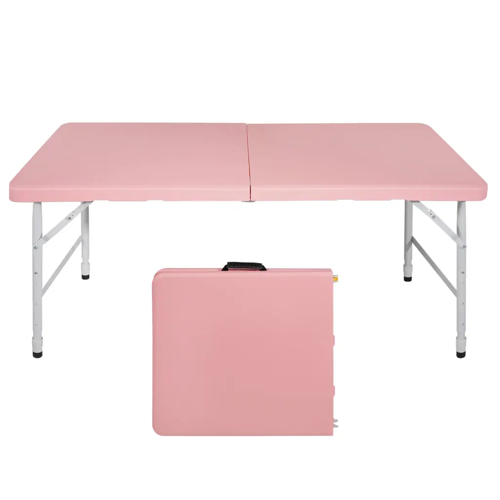 4Ft Pink Folding Table Indoor Outdoor Portable 135Kg Weight Capacity mgsport