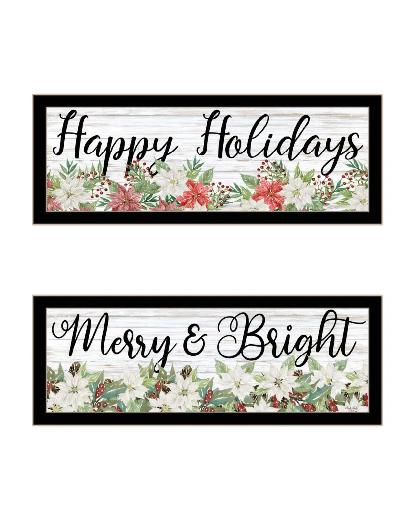 Merry & Bright Holiday Happy Holidays To You Framed Wall Art Living Room trendy decor 4u
