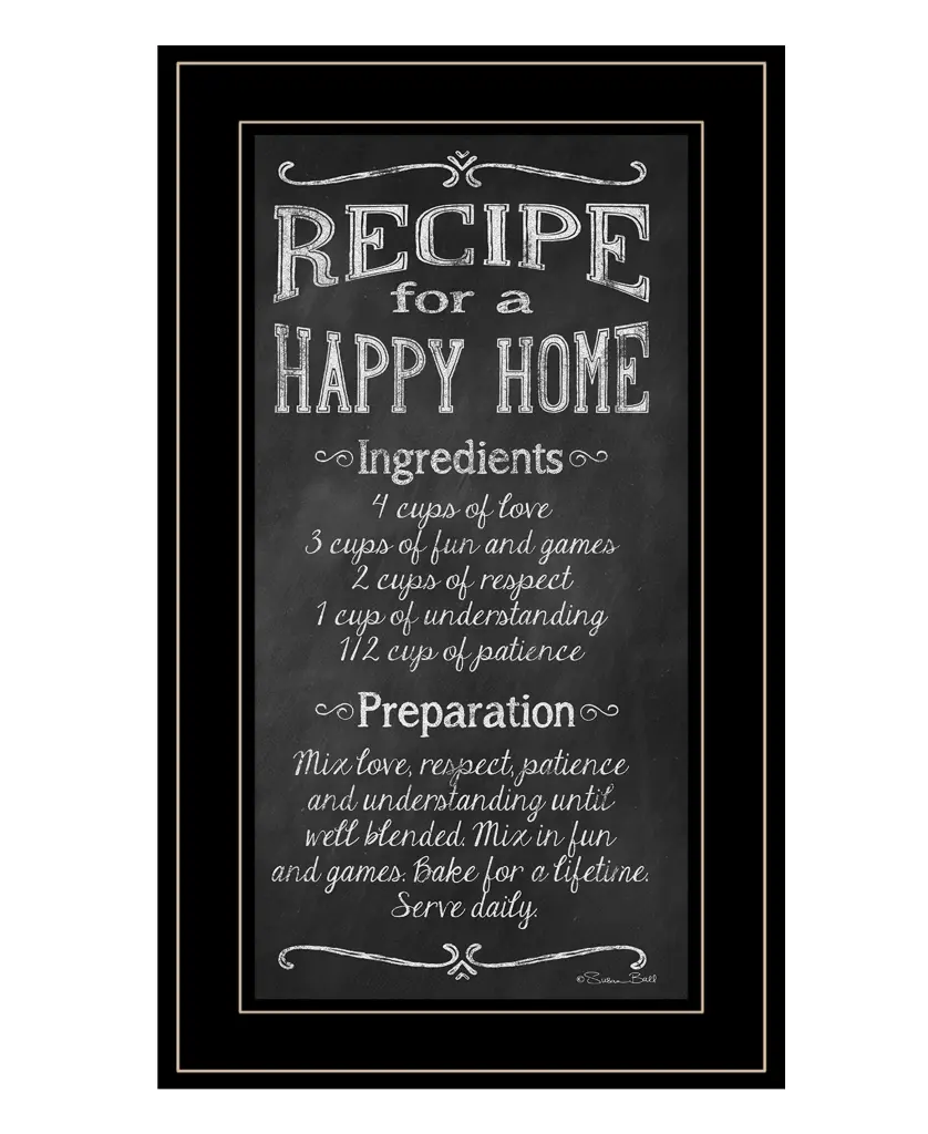 Recipe Happy Home Framed Print Susan Ball Ready to Hang trendy decor 4u