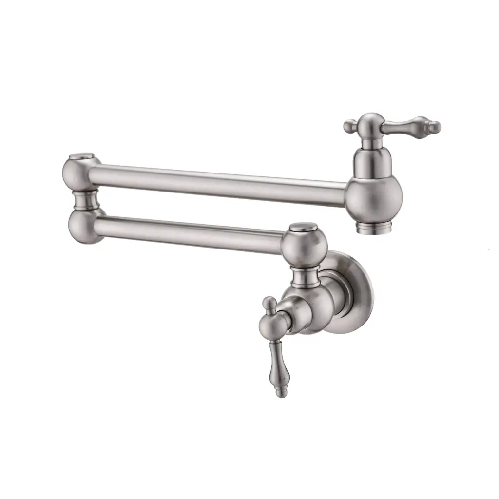 Wall Mount Folding Kitchen Pot Filler Faucet Brushed Nickel Brass w2287