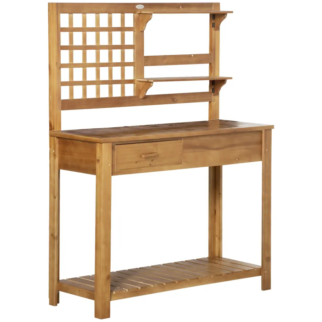 Outsunny Potting Bench Table Garden Work Bench Outdoor Wooden Workstation aosom business