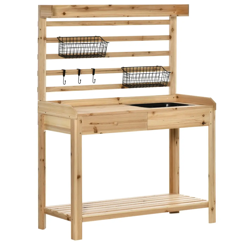 Outsunny Potting Bench Table Garden Workstation Metal Shelf and Storage aosom business