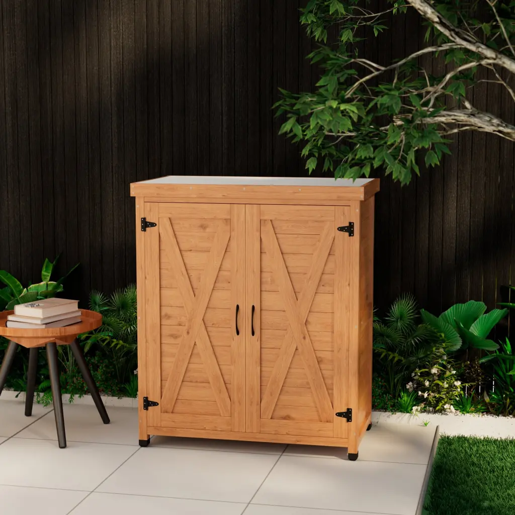 Potting Bench Storage Cabinet and Metal Table Top Outdoor Patio Gardening droad