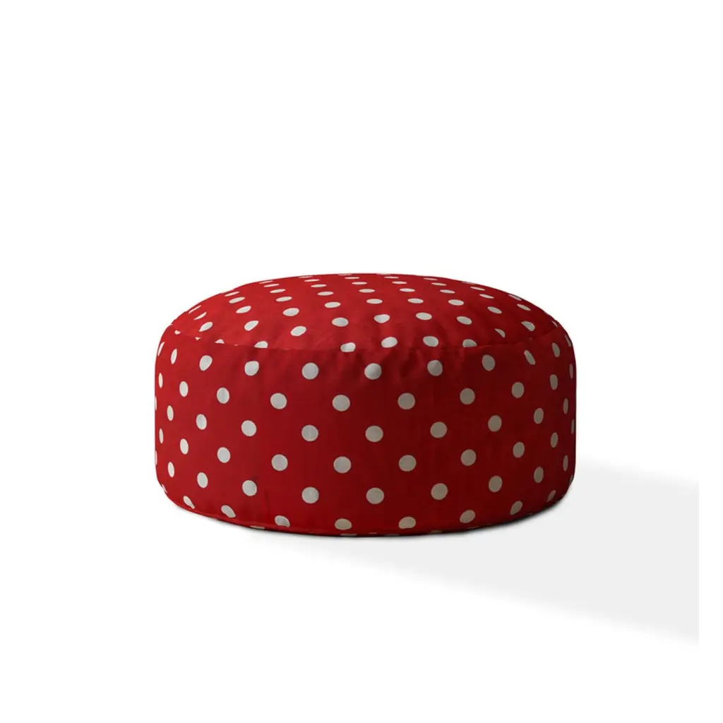 Indoor Retro Polka Bright Red White Round Zipper Pouf Cover Only 24 Inch usa made pillow and pouf