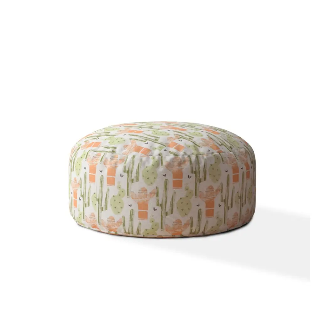 Indoor Cacti Mexico Peach Round Zipper Pouf Stuffed Extra Beads usa made pillow and pouf
