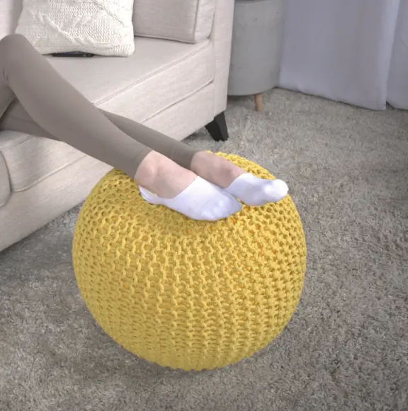 Bordeaux Knitted Cotton Round Pouf Yellow Home Decor bazar