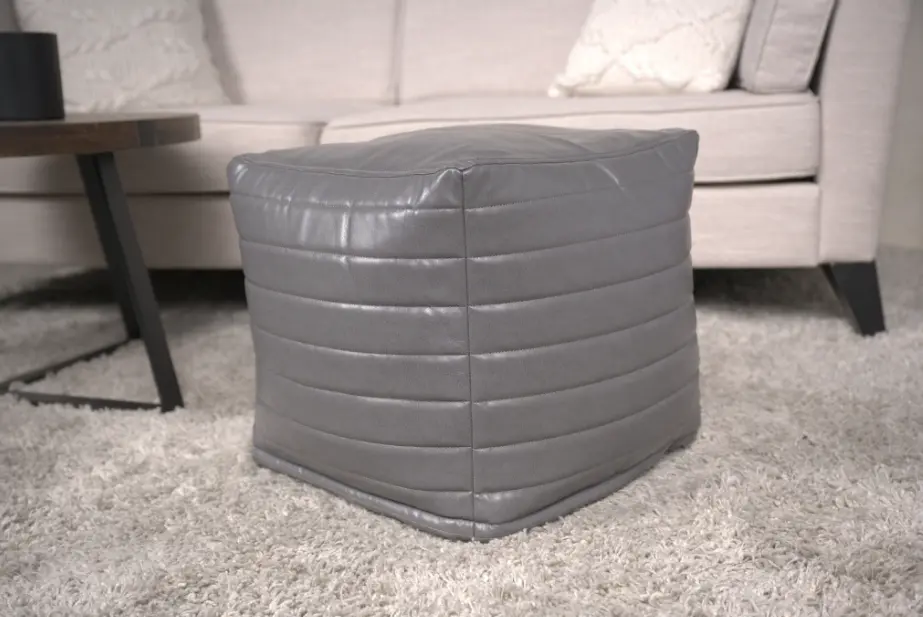 Candy Contemporary Gray Faux Leather Square Pouf Living Room bazar