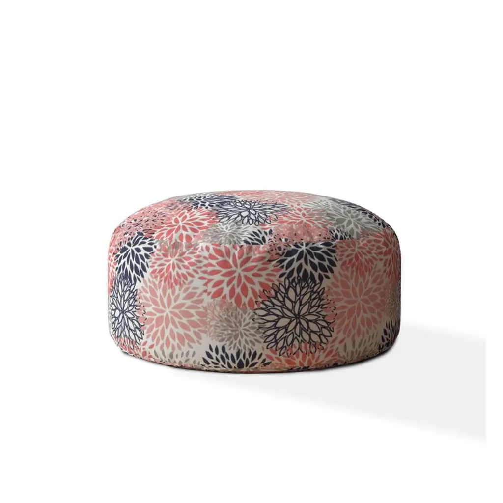 Indoor Bursting Blooms Minky Plush Coral Round Zipper Pouf Stuffed Extra Soft usa made pillow and pouf