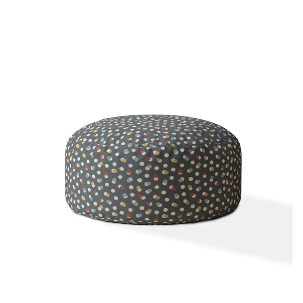 Indoor Dancing Dots Greyish Blue Round Zipper Pouf Stuffed Extra Beads Decor usa made pillow and pouf
