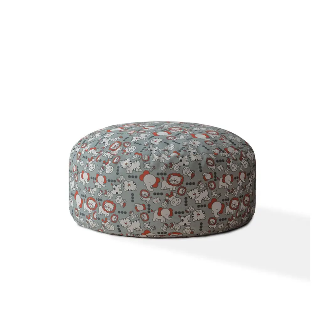 Indoor Oh My Greyish Blue Round Zipper Pouf Cover Only 24" Dia x 20" usa made pillow and pouf