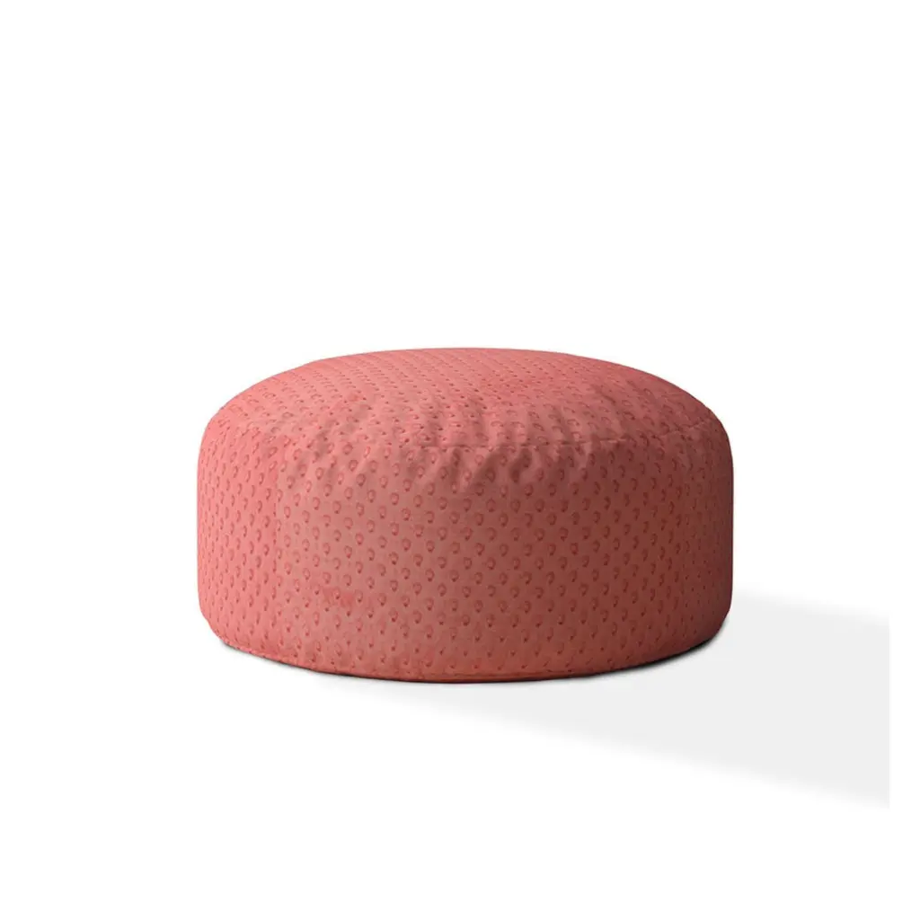 Indoor Minky Dimple Dot Plush Coral Round Zipper Pouf Cover Only 24 Inch usa made pillow and pouf