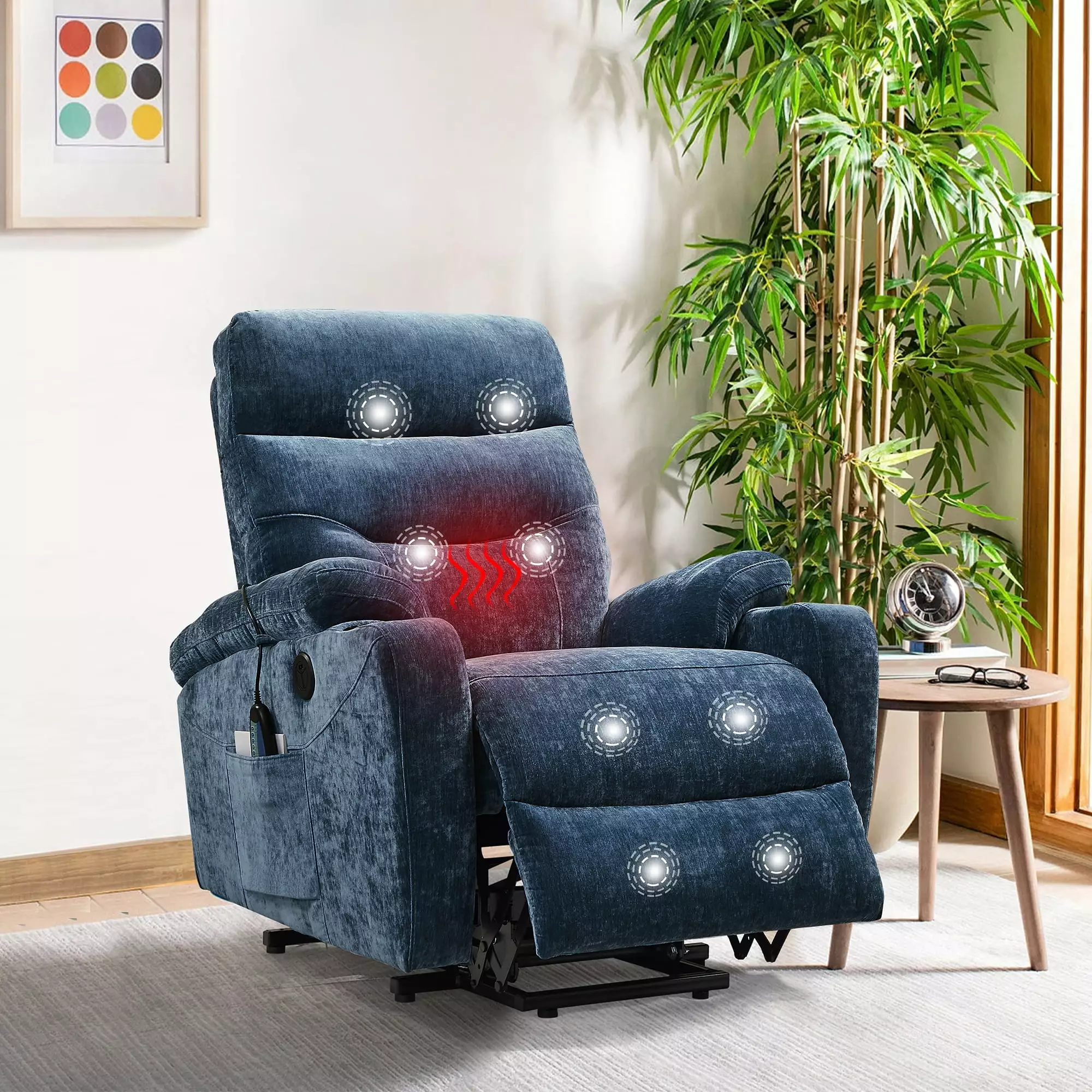 Homiyad Electric Power Lift Recliner Chair Sofa Massage Heat Elderly 3 Positions Side Pockets Cup Holders USB Ports