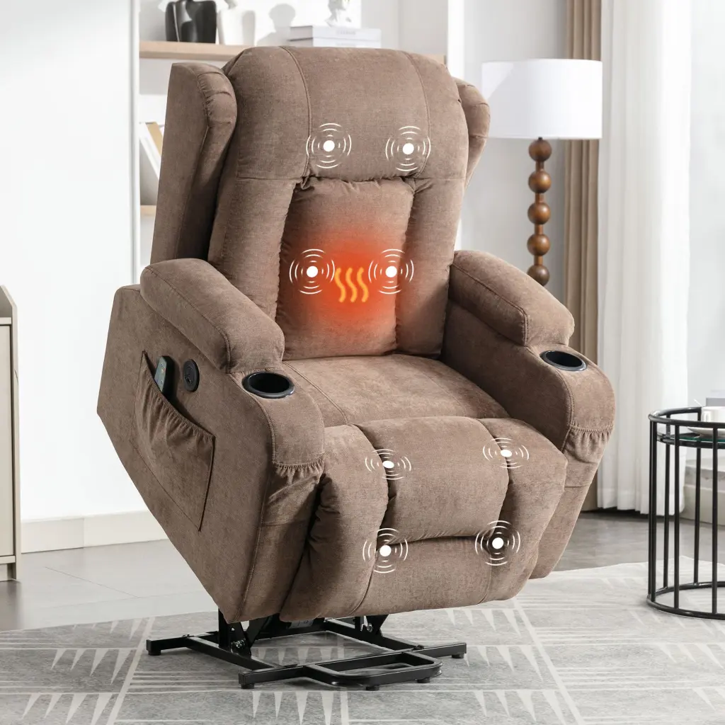 Power Lift Recliner Chair Elderly Heat And Massage Functions Electric Leather Recliner vanbow