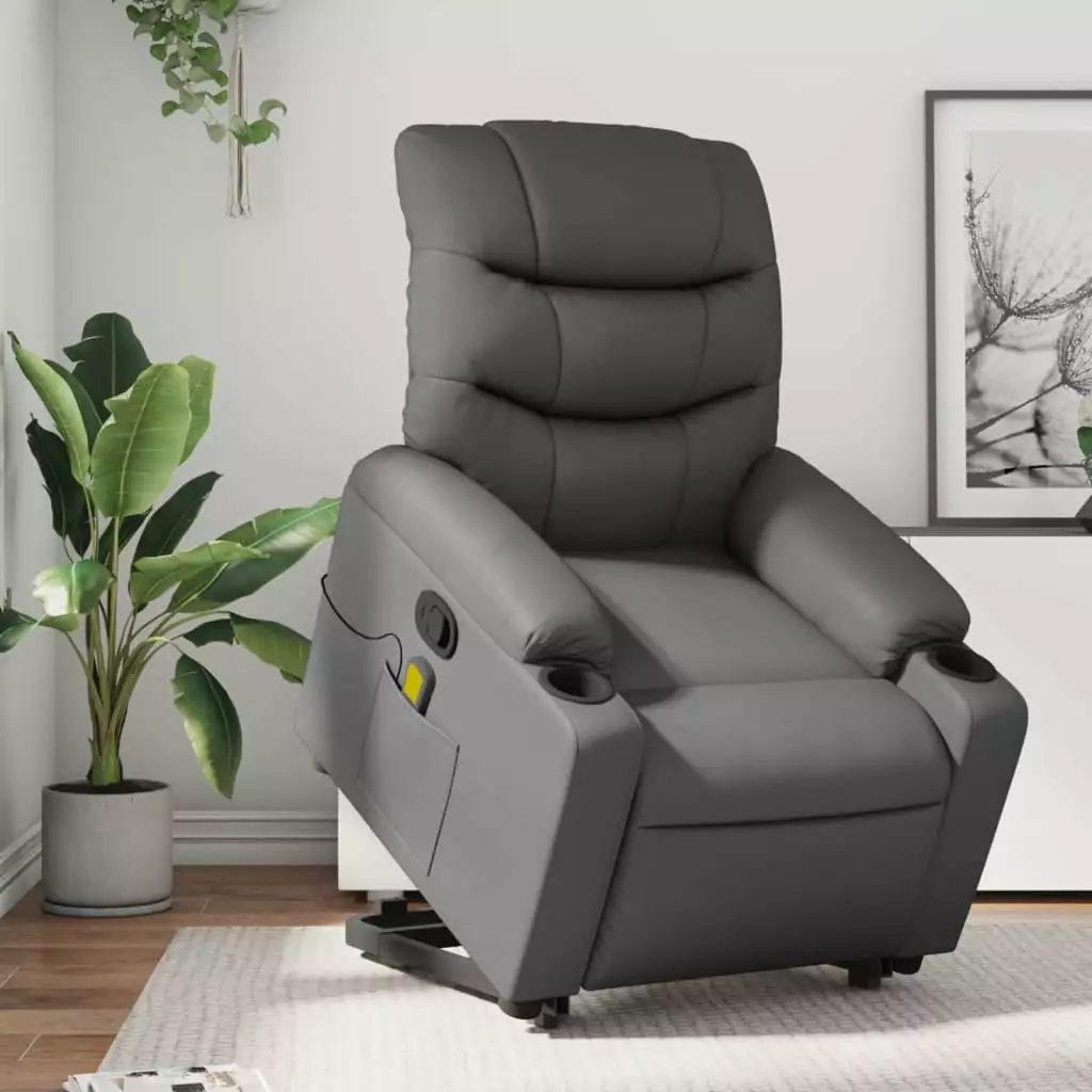 vidaXL Gray Faux Leather Stand Up Massage Recliner Chair - Modern Living Room Furniture