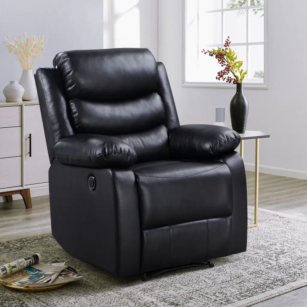 Black Power Recliner Pillow Top Arms Black Power Push Button Premium Comfort furniture max