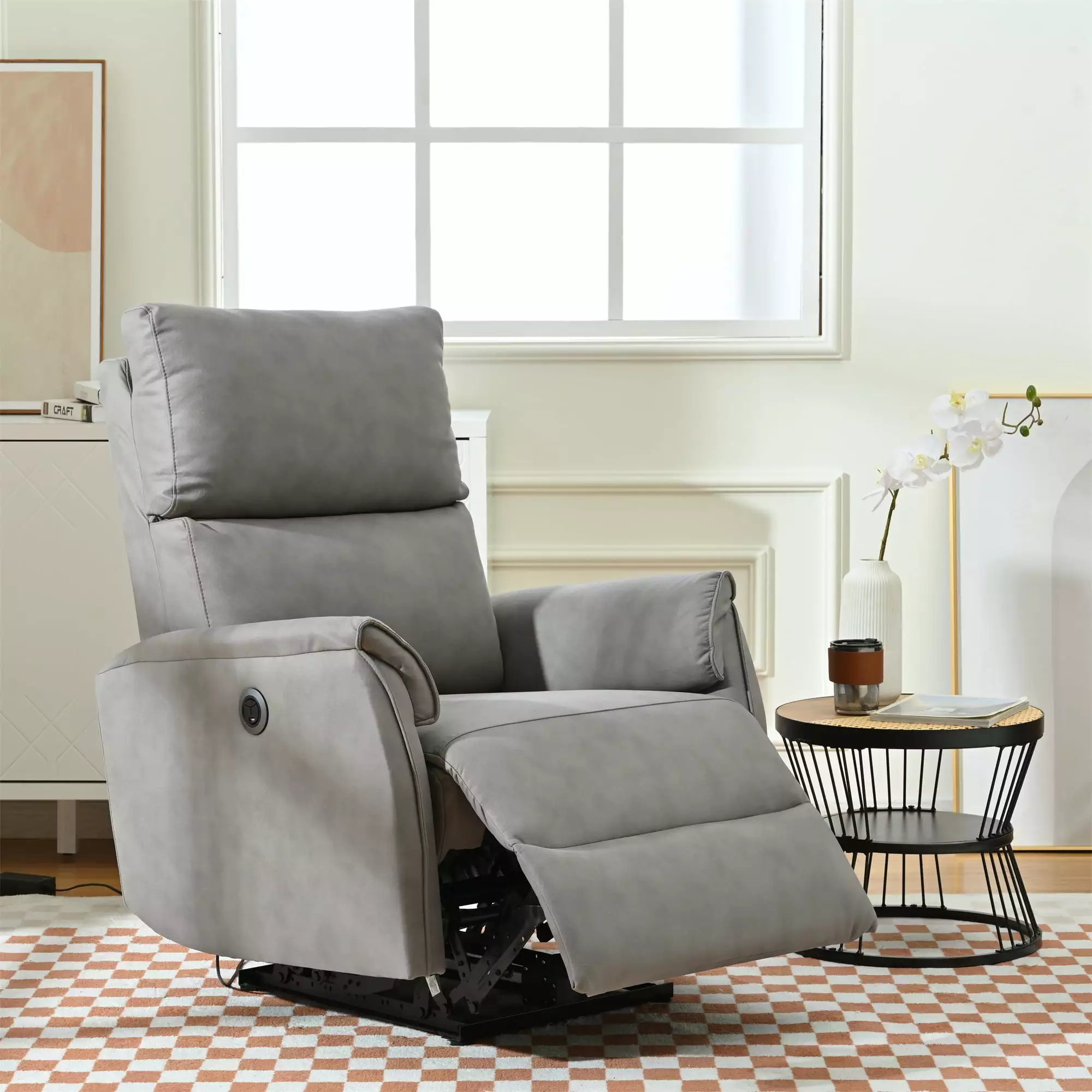 Power Recliner Chair USB Charging Ports and Extended Footrest Home Theater Triple Tree