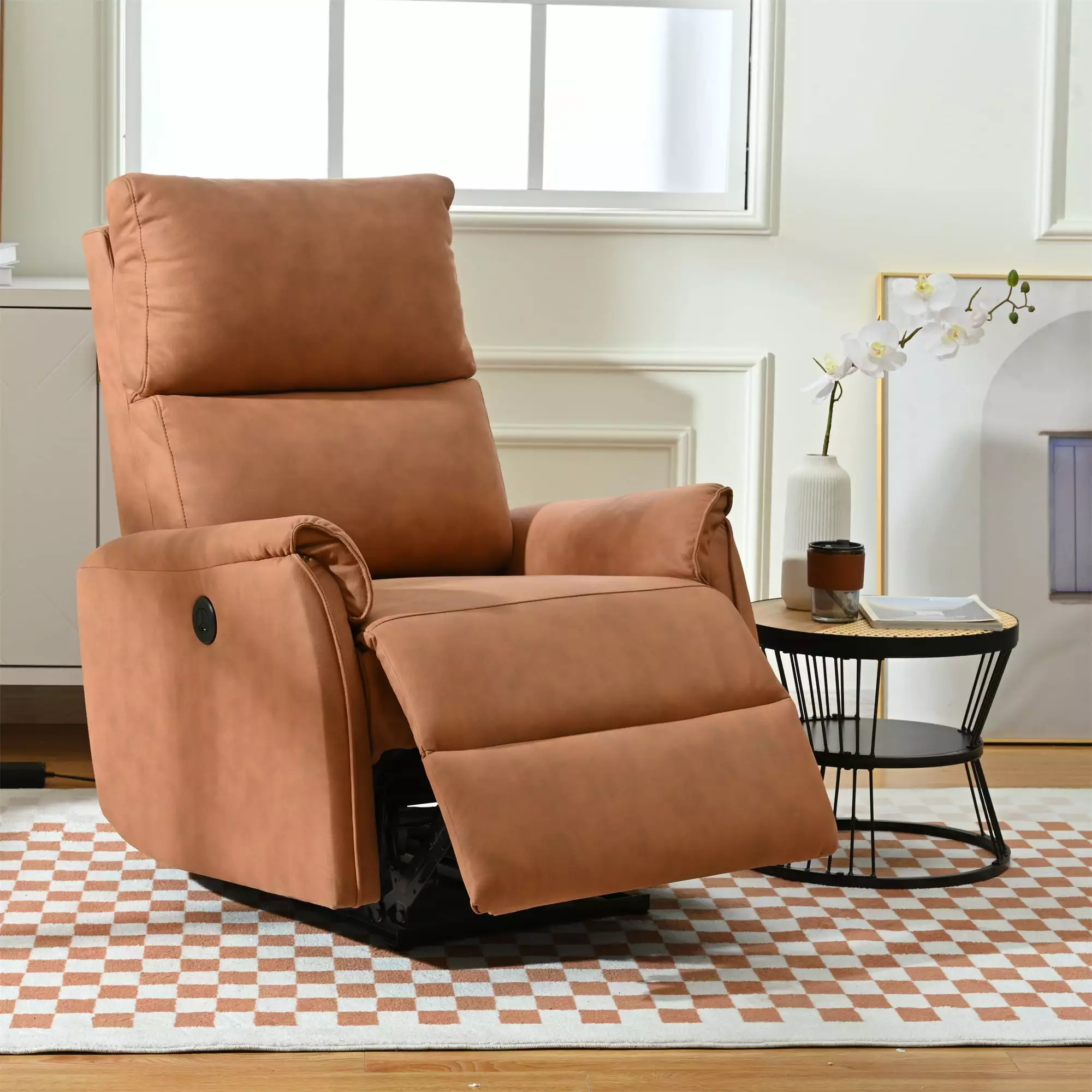 Power Recliner Chair USB Charging Ports and Thick Backrest Orange Triple Tree
