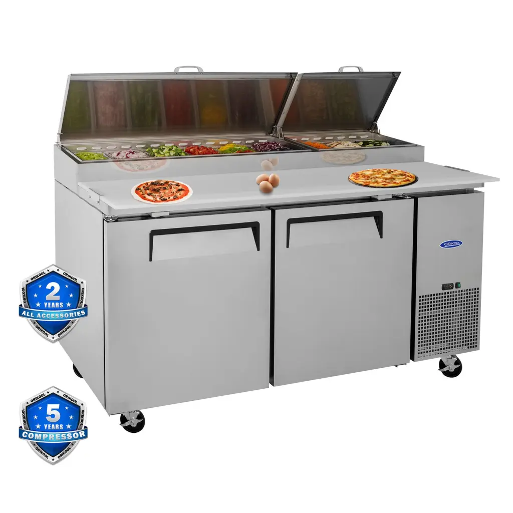 Orikool 67 Inch Commercial Pizza Prep Table Built Refrigerator orikool commercial refrigeration-freezer equipment