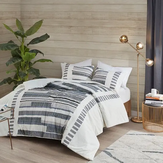 3 Piece Cotton Printed Duvet Cover Set Trims Queen Multicolor Bedding jla