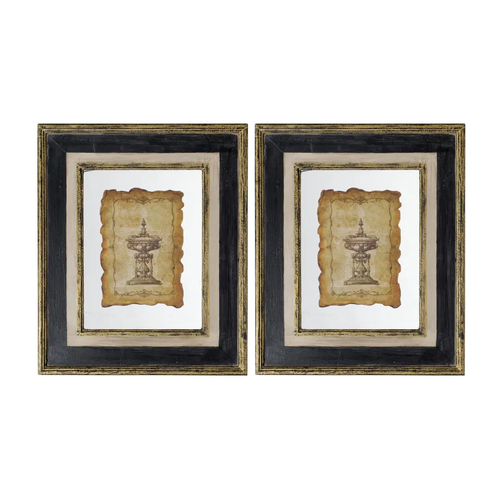13X15 Lucian Framed Antiqued Sculpture Print 2 Piece Multicolor Wood Wall Art w2078
