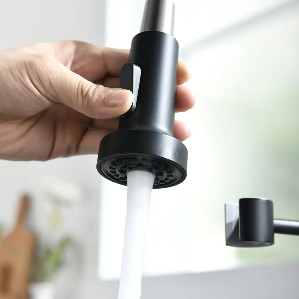 Commercial Black and Nickel Kitchen Faucet Pull Down Sprayer flg