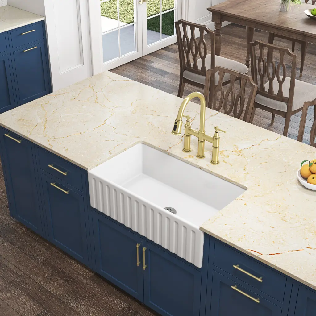 Bridge Kitchen Faucet Pull Down Sprayhead Spot Gold Brass Finish rnb